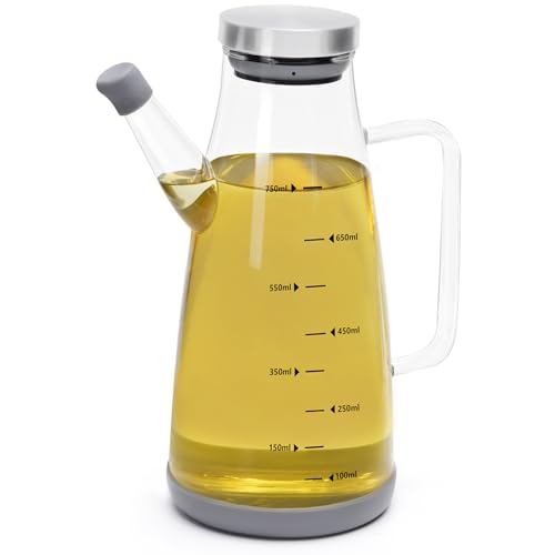 Image of ABOUT SPACE Glass Oil Dispenser 750 ml with Stainless Steel Cap, Silicone Base, Measurement, Drip-proof Hawk with Dust Cap, Leak-proof Oil Bottle for Kitchen, Upto 300F Easy to Refill Oil Container