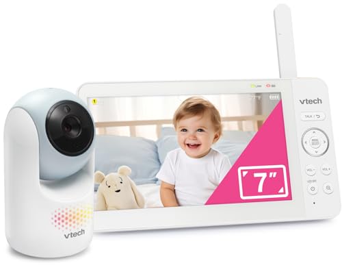 Image of VTech Baby Monitor No WiFi, 7 inch IPS Screen, 5000mAh 12Hr Battery, 360 Pan Tilt Zoom, Night Vision, Multi-Color Night Light, 2-Way Talk | Advanced Max Blue