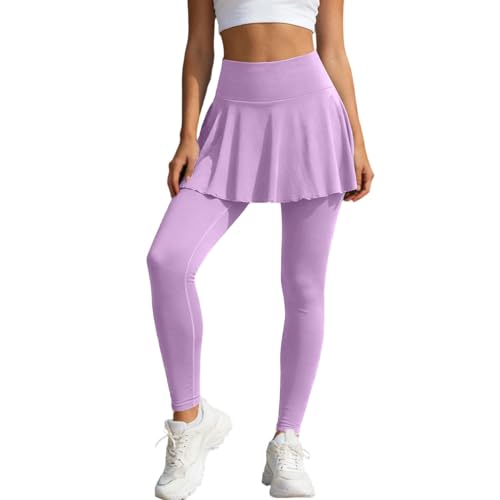 Legging de gym pour femme avec jupe de tennis plissée intégrée et taille haute élastique