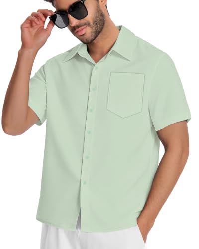 Image of Men Hawaiian Shirt Short Sleeve Summer Beach Button Down Shirts with Pocket