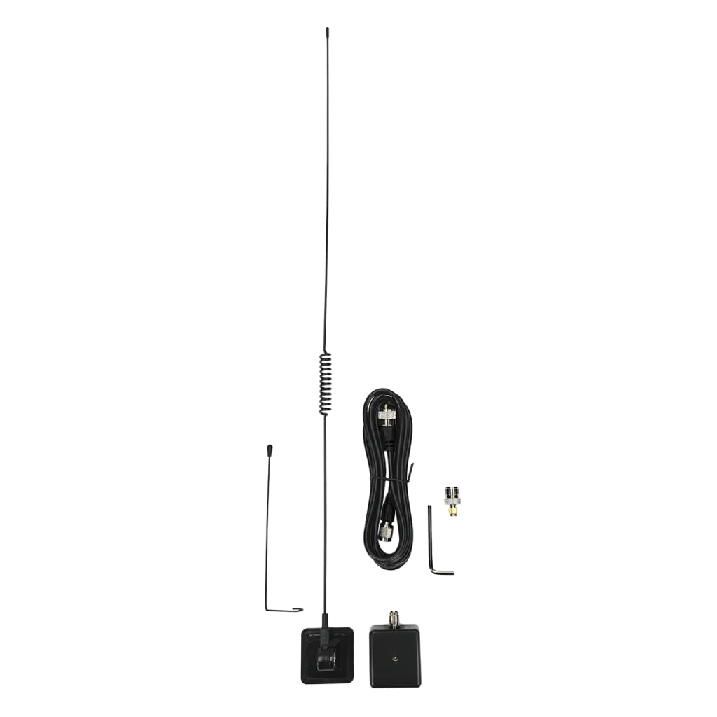 Image showing all components of the Intellitron MA-1901 Dual-Band Glassmount Antenna kit.