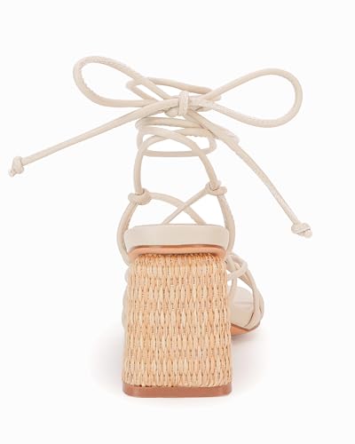 Image of PiePieBuy Women's Lace Up Chunky Braided Heel Sandals Square Toe Strappy Ankle Strap Heels