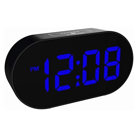 Plumeet [Updated Version] LED Alarm Clock Digital Clocks with Adjustable Brightness Dimmer and Alarm Volume - Blue Digit Display 12-24 Hrs - Kids Clocks with Snooze and USB Port (Navy Blue) Cover