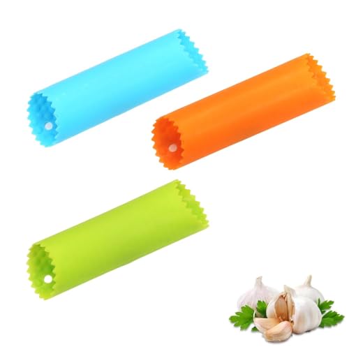 JYNXOR 3 Pcs Pelador de Ajo Silicona, Pinzas Pela Ajos, Pela Ajos Silicona, Pelador de Ajos Rueda, Maquina para Pelar Ajos, Pelador de Ajos Manual Silicona, Con tres cepillos pequeños