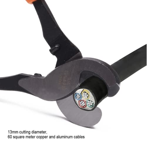 Edward Tools Harden Heavy Duty Cable Cutters - High Carbon Steel for cutting Aluminum, Copper, Communication Cable - Ergo Grip Wire Cutter Handle - Safety buffer to prevent hand pinching