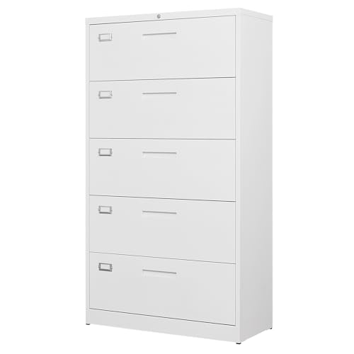 Letaya Lateral 5 Drawer File Cabinet with Lock,Metal Wide White Filing Cabinets for Home Office Storage A4/F4/Letter/Legal(Assembly Required)