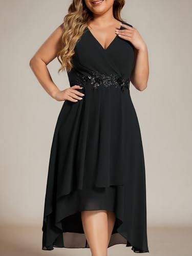 Ever-Pretty Plus Women's V Neck Applique Chiffon Pleated Sleeveless Midi Plus Size Cocktail Party Dresses3
