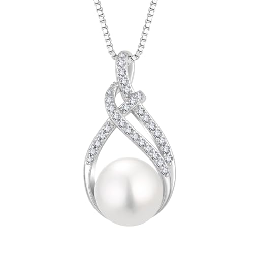 Pearl Necklaces for Women 925 Sterling Silver Infinity Pendant Necklace 10MM White Pearl Jewelry Gifts for Her
