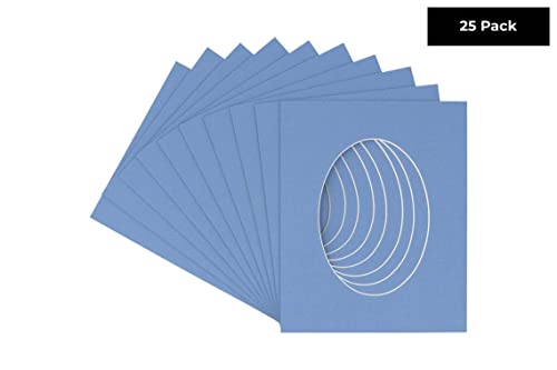 CountryArtHouse Brittany Blue Acid Free 9x11 Oval Picture Frame Mat with White Core Bevel Cut for 5.5x8.5 Pictures - Fits 9x11 Frame - Pack of 25 Matboards
