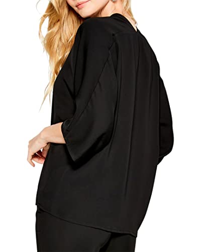 Nic+Zoe Womens Matte Satin Blouse, Black Onyx, Medium Us #TOP1