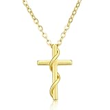 Collares de cruz de oro para mujer, cadenas minimalistas bañadas en oro de 14 quilates con colgante de cruz, cadena de acero inoxidable impermeable de calidad superior, monjas