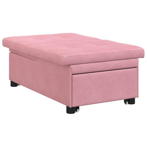 Sofá plegable con función de dormir rosa de terciopelo y madera estable 5