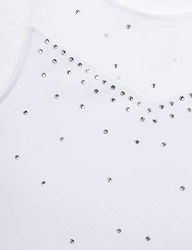 Aislor Kids Big Girls Sparkly Rhinestones Ballet Dance Gymnastic Leotard Tutu Dress Figure Ice Skating Active Dress Rhinestone White 10 Years - Thumbnail 2