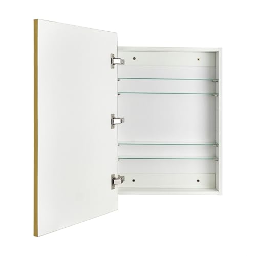 Image of TEHOME 20'' x 30'' Brushed Gold Recessed and Surface Mount Bathroom Medicine Cabinet with Mirror Brushed Gold Square Cornered Metal Framed Rounded Rectangle Medicine Cabinet Mirror