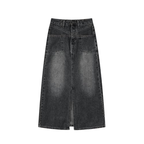 HETOSPL Falda Vaquera para Mujer, con Aberturaslanteras, Informal, Recta, hasta La Rodilla, Elástica, Corte Medio, Elegante, Cintura Alta, Estilo Vintage,sgastada, Cruzada, con Bolsillos, Color