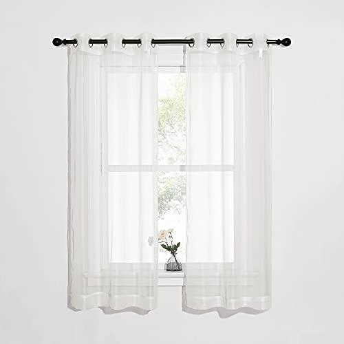 NICETOWN Sheer Curtains for Bedroom Windows, Grommet Casual Soft Voile Sheer Panels with Light Filter Window Treatments for Nursery/Bedroom, Beige, Se