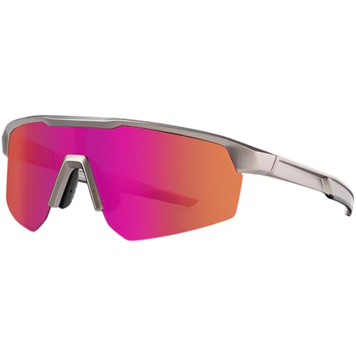 yeeplant Lentes de sol deportivos polarizados, lente de película naranja gris arena mate, lentes de sol de protección solar para hombres y mujeres, marco TR, ligero, para ciclismo, correr y