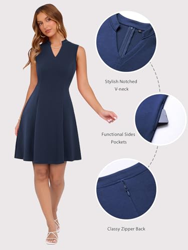 Image of YIOYOLA Womens Elegant Classy A-Line V Neck Mini Business Casual Work Dresses Party Cocktail Short Dress with Pockets