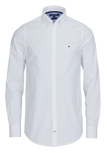 Tommy Hilfiger Core Stretch Slim Poplin Shirt Camisa, Blanco (Bright White 100), X-Large Para Hombre