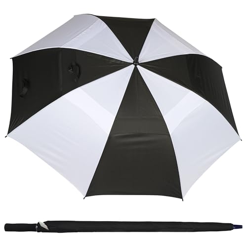 A2Z Golf Umbrella Windproof Large Double Canopy Black & White Heavy Duty Automatic Open Waterproof Sun UV Protection Strong Wind-Resistant Frame Easy Grip Handle Brolly Ideal for Golf Outdoor & Sports