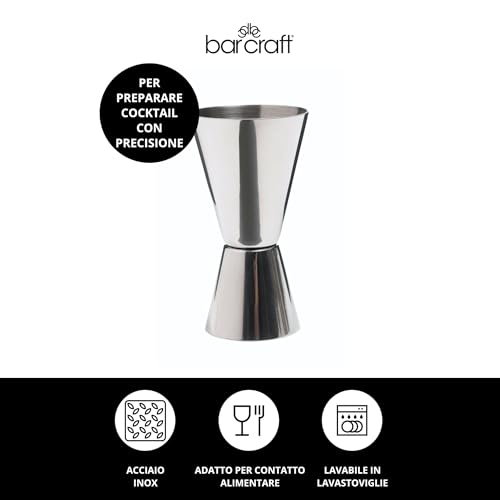 BarCraft Cocktail Jigger Dual Spirit Measure Cup, Stainless Steel, 25ml/50ml, Silver