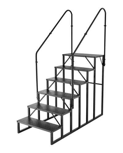 Image of 6 Step RV Steps with 2 Handrails, Outdoor RV Stairs with Anti-Slip Pedals