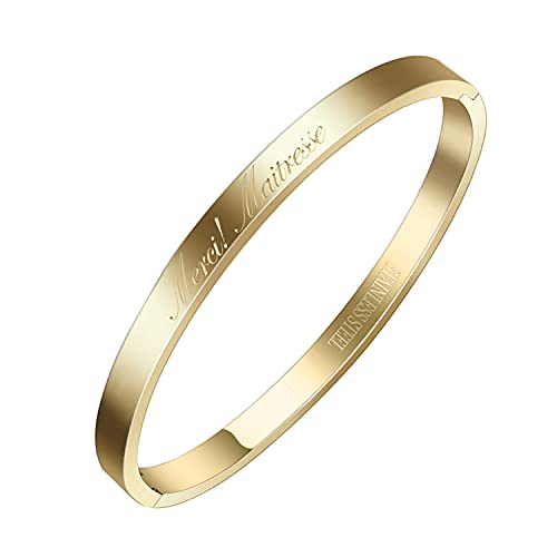 AURSTORE® Feiner Armreif aus Edelstahl 316L, mit Botschaft inspirierender Sätze, Breite 4 mm, mehrere Botschaften zur Auswahl, Farben Gold, 19 cm, Edelstahl
