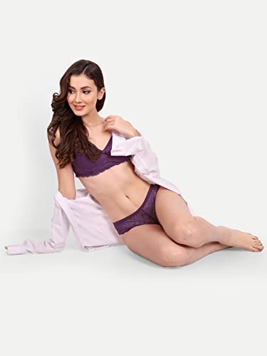 Image of FIMS - Fashion is my style Women Cotton Floral Lace Padded, Non-Wired, Full Coverage, Seamless Bra Panty Set, Multicolor, Lingerie Set