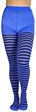 ToBeInStyle Women's Nylon Horizontal Striped Tights - Black/Royal - One Size