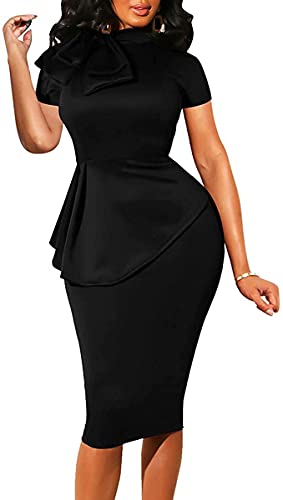 Church Dress For Women Fashion Peplum Bodycon Short Sleeve Work Dresses Bow Club Ruffle Pencil Formal Cocktail Dress #TOP1