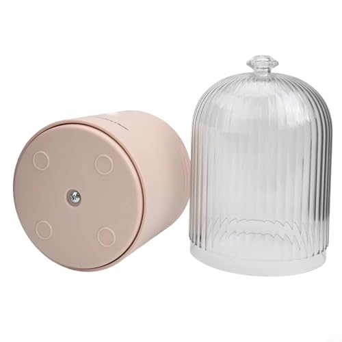 Caja de almacenamiento de cosméticos de plástico con tapa, soporte giratorio para brochas de maquillaje para organización de escritorio, 11 x 11 x 23 cm, blanco (rosa)