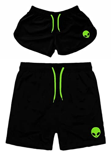 Kit Casal Short Moda Praia Bermudas Combinando Amor Iguais (GG(Masc) M(Fem), PRETO-ET)