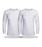 Mens Thermal 2 Pack Underwear Vests Long Sleeve Tops, Thermal T-Shirt Warm Underlayer Winter Thermals Base Layer Clothing Men Vest Top Size S-XXL (L White)