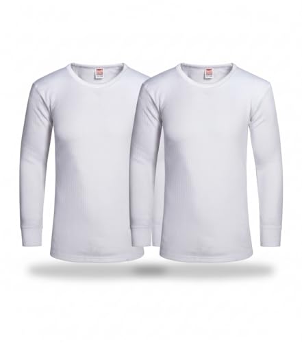 Mens Thermal 2 Pack Underwear Vests Long Sleeve Tops, Thermal T-Shirt Warm Underlayer Winter Thermals Base Layer Clothing Men Vest Top Size S-XXL (XL White)