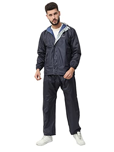 Image of FabSeasons Heavy Duty Printed Reversible Double Layered Waterproof Raincoat set with adjustable Hood & Deep Mobile Pocket