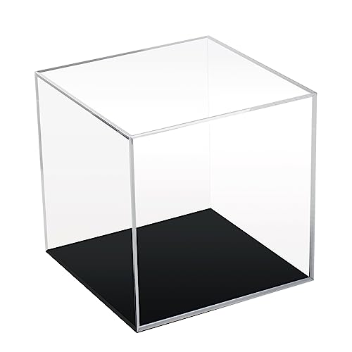 Image of 5x5x5Inch Acrylic Simple Self-Assembly Display Box with Black Base | Removable Figures Toys Props Display Riser Stand, Cube Countertop Decorative Storage Box for Collectibles Home Organization