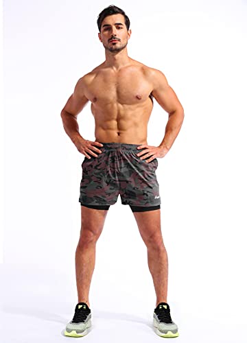 Image of Pudolla Men's 2 in 1 Running Shorts 5 inch Quick Dry Gym Athletic Workout Shorts for Men with Phone Pockets