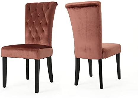 Christopher Knight Home Venetian Tufted Velvet Dining Chair, Blush / Dark Brown Christopher Knight Home Venetian Tufted Velvet Dining Chair, Blush / Dark Brown