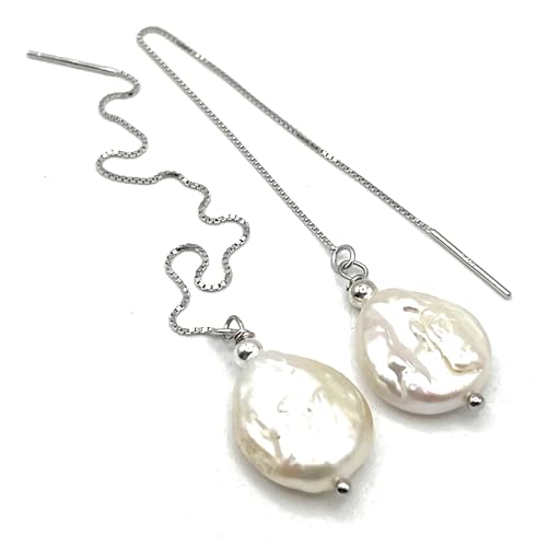 Boucles d'oreilles longues perles blanches baroques argent 925