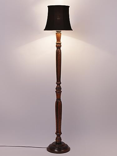 Image of Devansh Black Cotton Wooden Floor Lamp -5