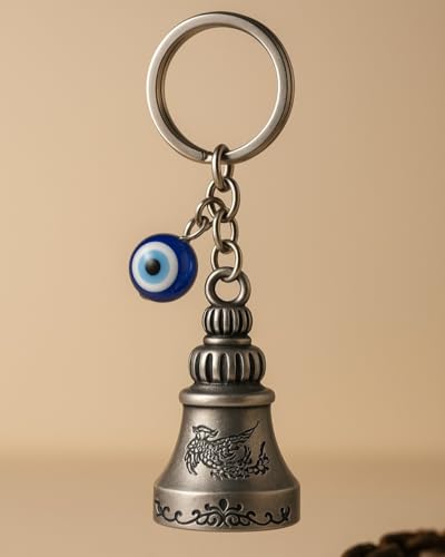 Image of Tiny Tim Guardian Bell with Evil Eye Charm - Protective Motorcycle & Car Accessory - Tibetan-Inspired Design - Wards Off Negative Energy - Ideal Gift for Bikers & Travelers
