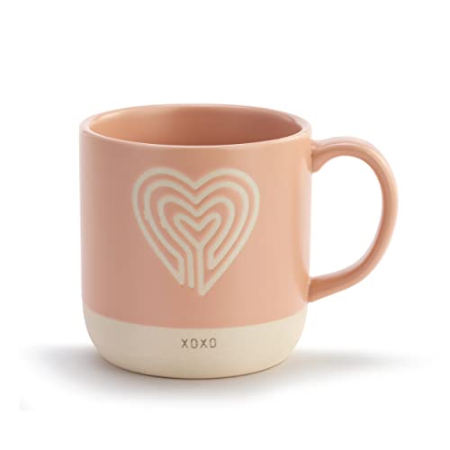Demdaco Xo Heart Pink 16 Ounce Ceramic Stoneware Meditation Coffee Mug #TOP16