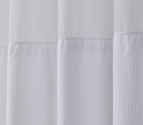 Wpm No Hooks Required Shower Curtain With Snap-In Liner Waffle Weave Design, Hotel Style Waterproof & Washable, Mesh Top Window Easy Snaphook Bathroom Curtains (72"X74" W/Liner, White) #TOP24