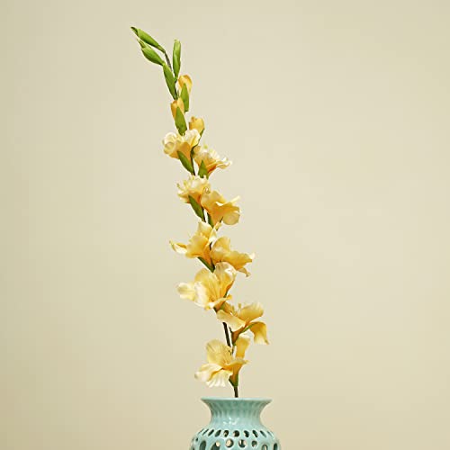 Image of PURE HOME + LIVING Yellow Gladiolus Faux Flower Stem (Made of Plastic, Wire and Fabric) Fake Flowers for Home Garden Party Wedding Decoration(Height-80CM)