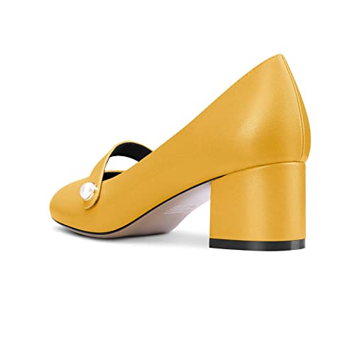 NobleOnly Mid Chunky Block Heel Close Round Toe Slip-on Pumps Party Office Cute Shoes 2.0 Inches Heels3