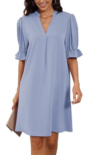 Summer Dresses for Women Shift Dress V Neck Ruffle Short Sleeve Casual Flowy T-Shirt Dress