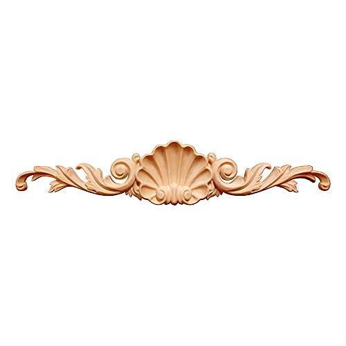 SUNHAWK Wood Carved Shell Scroll Leaf Onlay 15-1/2"W Applique for Night Stand, Wall Panel, Door, and Furniture (Birch)