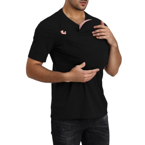 Image of Generic Kangaroo Dad T-Shirt - Men's Solid Color Hooded Kangaroo Shirt, Casual and Comfortable Matching Set for Dad and Baby Black, 3X-Large
