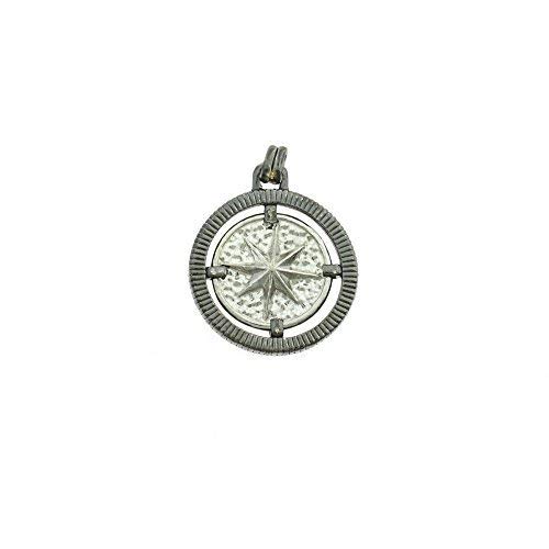 Colgante Rosa de los vientos sobre Markus martillado de plata 925 Sterling hipoalergénico chapado en oro blanco y rutenio