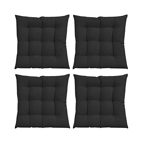 GREATOYAR Cojines para Silla y Asiento, Decoración de Asiento de Jardín Casa Terraza, Cojín Decorativo con Correas de Sujeción, 9 Pespuntes, Fabricado en España, 40 x 40 x 3.5 cm, Pack 4, Negro